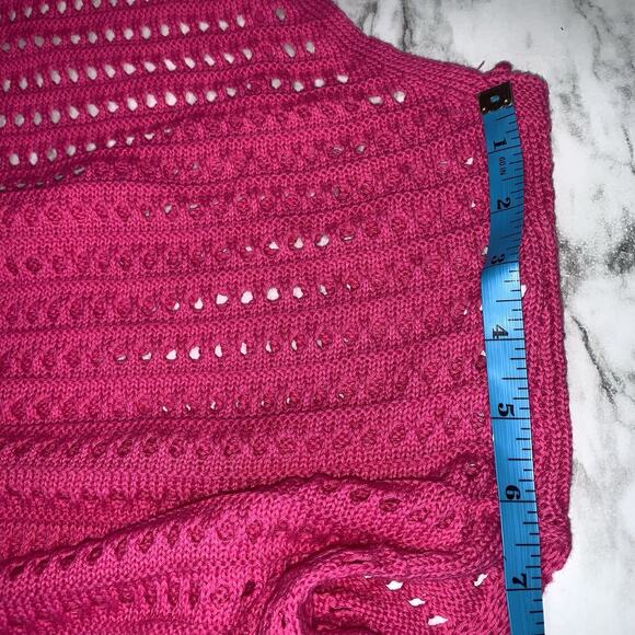 Crochet Knit Long Spaghetti Straps Fuchsia Pink Bathing Suit Coverup Size L/XL - Picture 9 of 15